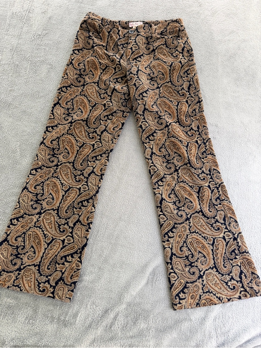 Vintage Wills River Co. 96% Cotton Velvet Hippie Paisley Pants Sz 16 Belted USA
